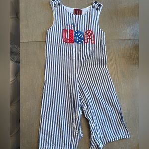 Kids Blue and White Striped Jumpsuit with USA Design